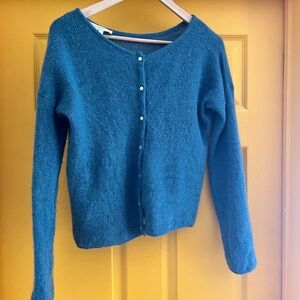 Sezane Gaspard Teal Button-Up Women Sweater